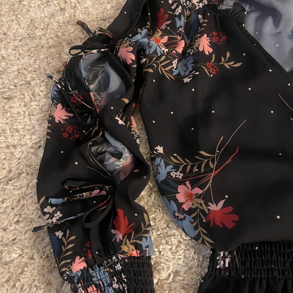 Parker Black Floral Chiffon Mini Dress XS NWOT - Picture 6 of 11